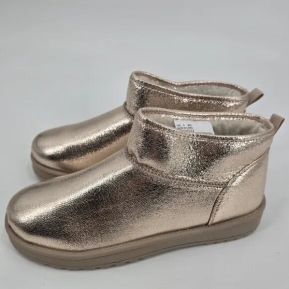 Sonoma Girls Kazz Gold Glitter Ankle Boots Faux Fur Lined Size 4 & 6 - Picture 3 of 5